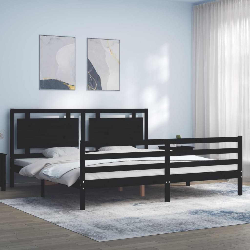 vidaXL Estructura de cama con cabecero madera maciza negro 200x200 cm