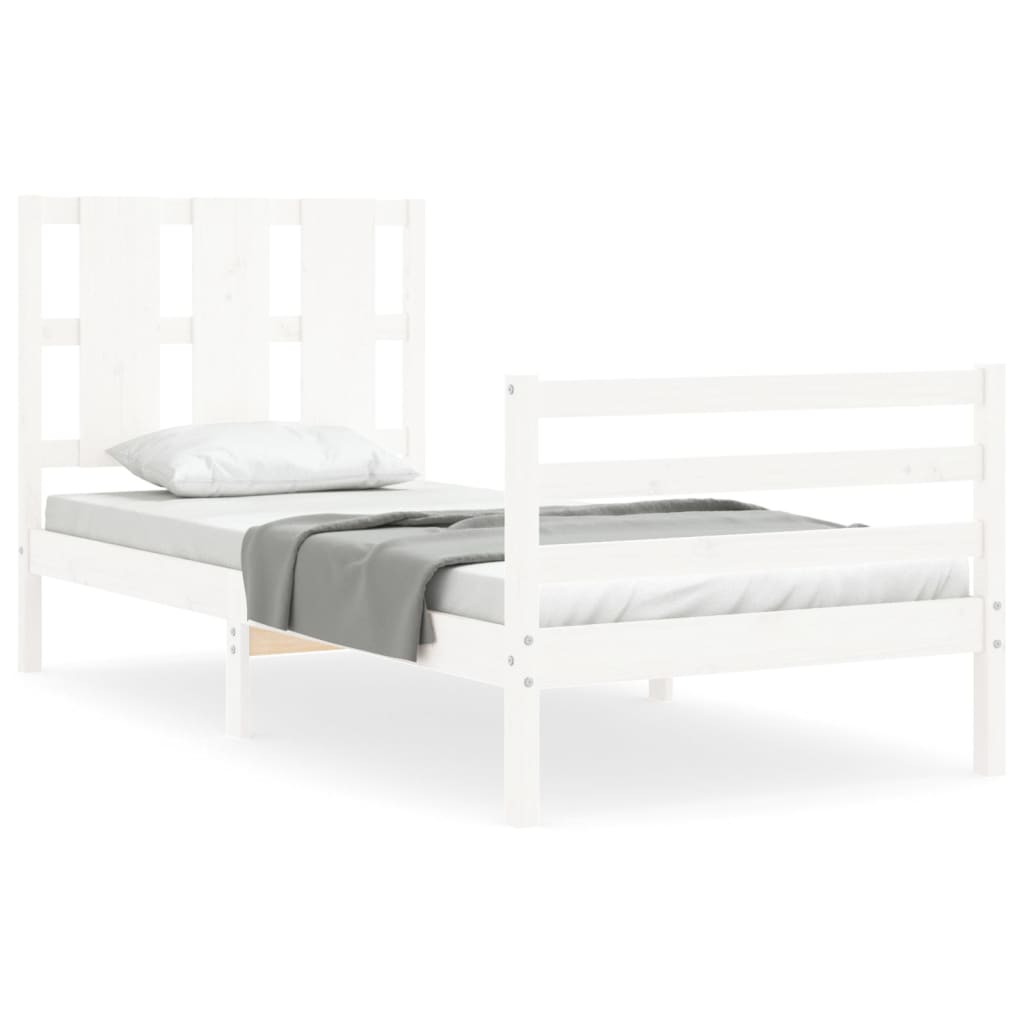 vidaXL Estructura de cama individual con cabecero madera maciza blanco