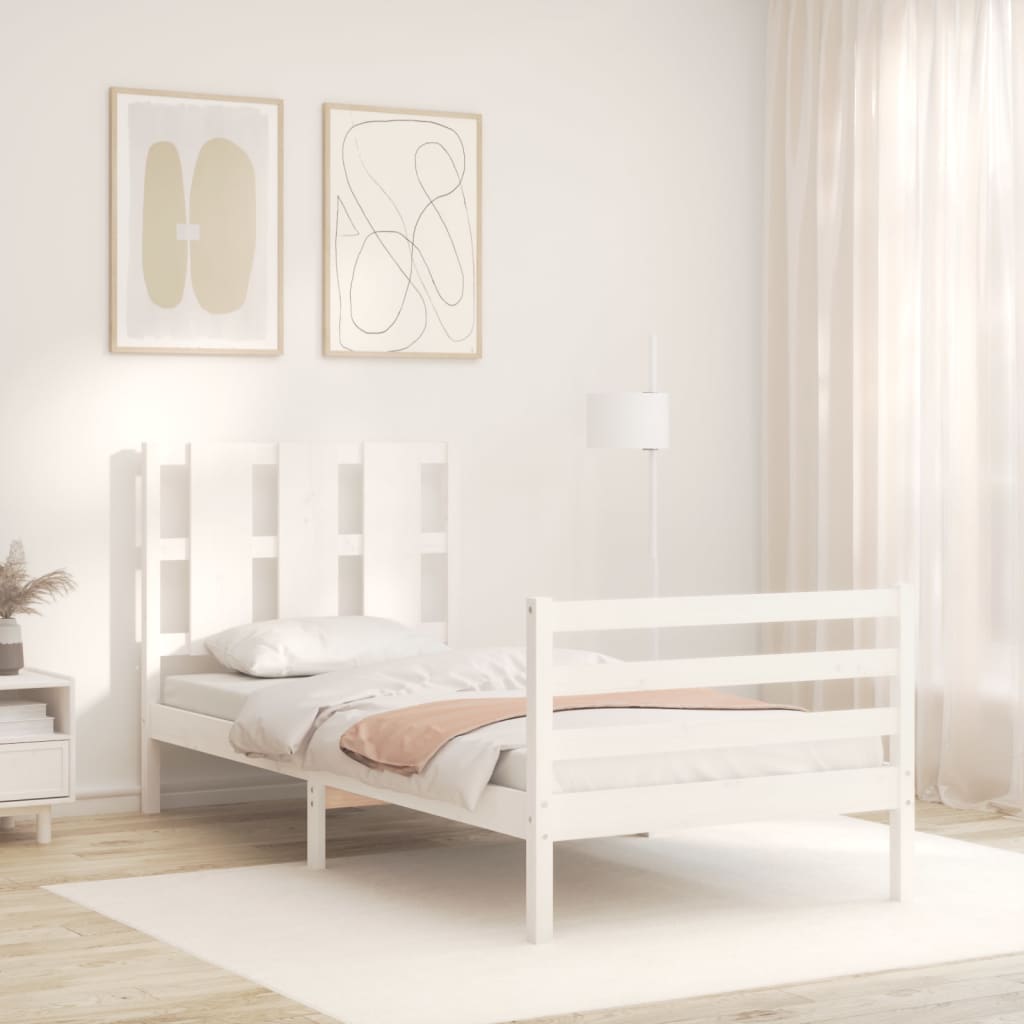 vidaXL Estructura de cama individual con cabecero madera maciza blanco