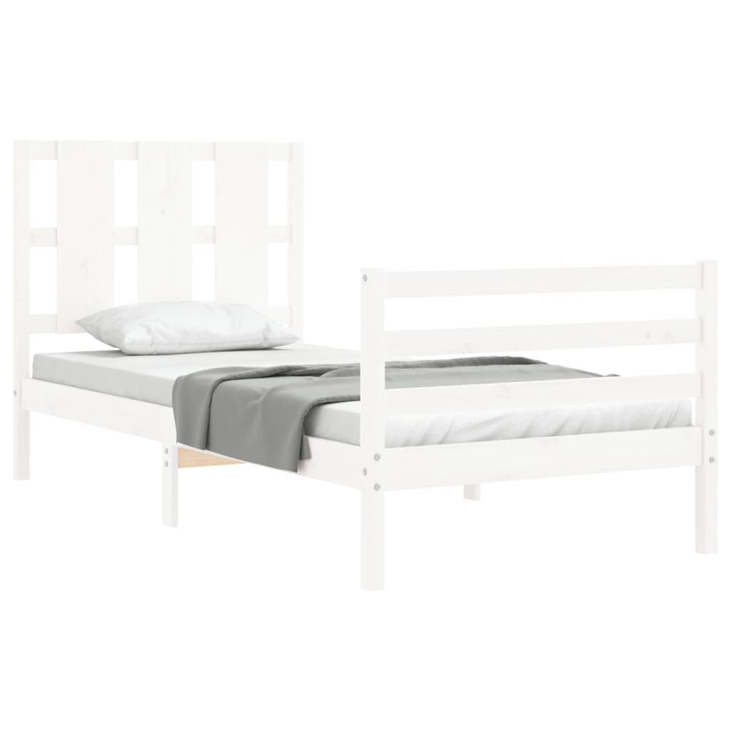 vidaXL Estructura de cama individual con cabecero madera maciza blanco