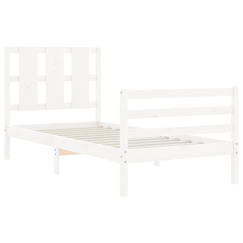 vidaXL Estructura de cama individual con cabecero madera maciza blanco