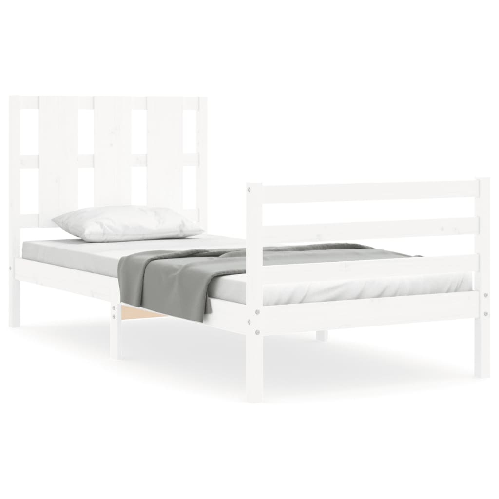 vidaXL Estructura de cama con cabecero madera maciza blanco