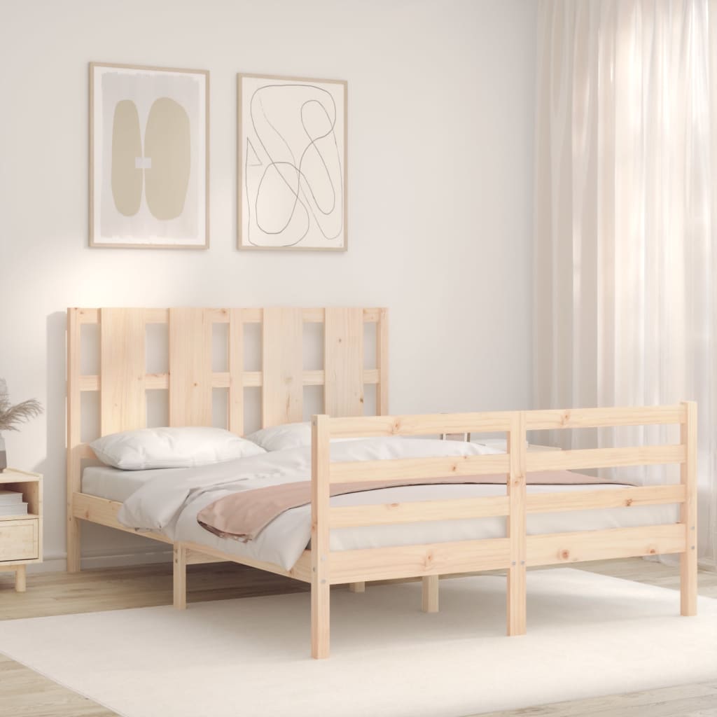 vidaXL Estructura de cama de matrimonio con cabecero madera maciza