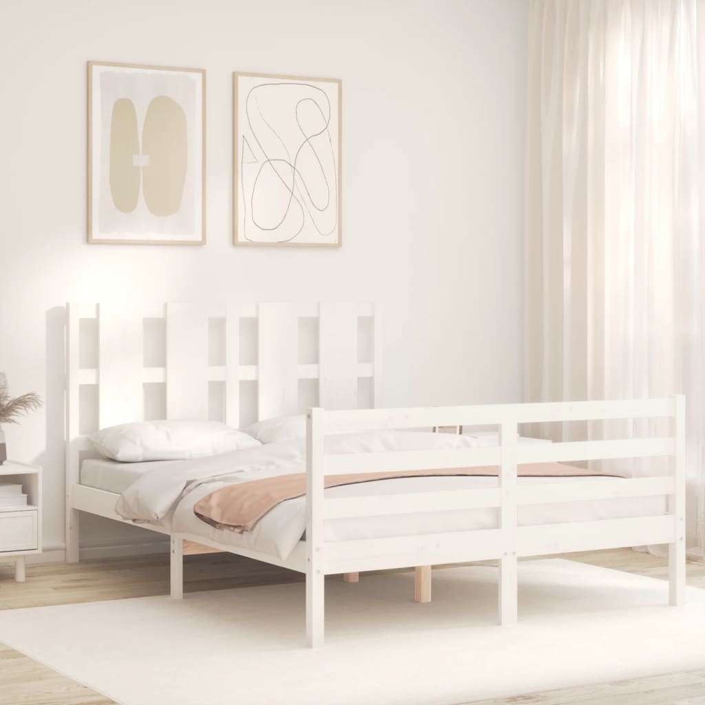 vidaXL Estructura cama de matrimonio con cabecero madera maciza blanco