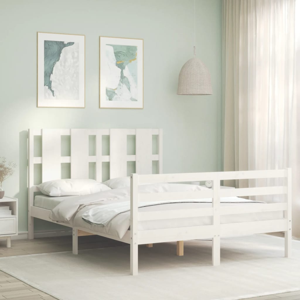 vidaXL Estructura cama de matrimonio con cabecero madera maciza blanco