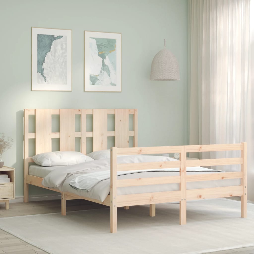 vidaXL Estructura de cama de matrimonio con cabecero madera maciza