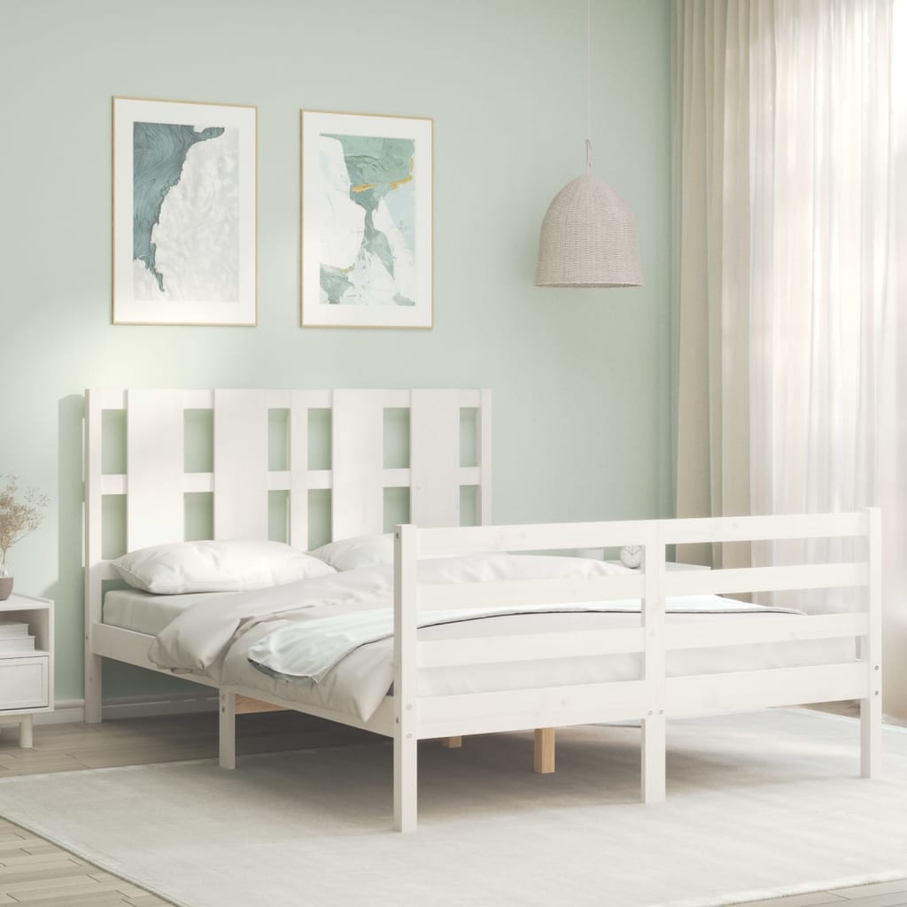 vidaXL Estructura de cama con cabecero madera maciza blanco 140x190 cm