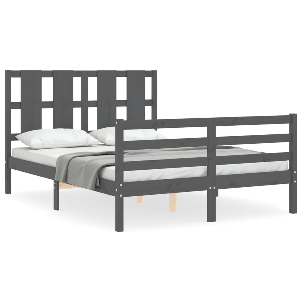 vidaXL Estructura de cama con cabecero madera maciza gris 140x190 cm