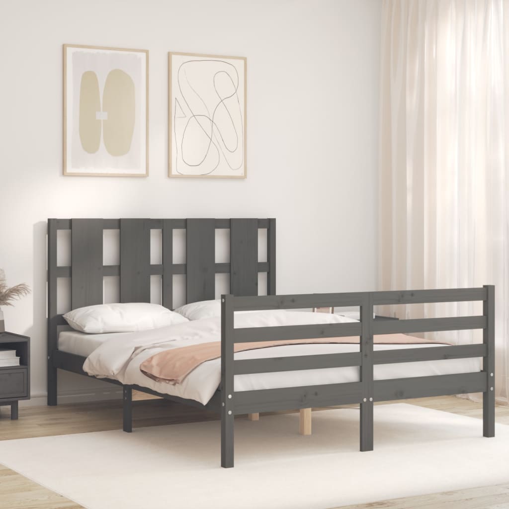 vidaXL Estructura de cama con cabecero madera maciza gris 140x190 cm