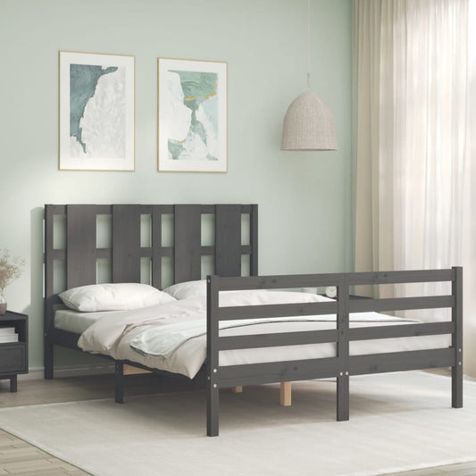 vidaXL Estructura de cama con cabecero madera maciza gris 140x190 cm