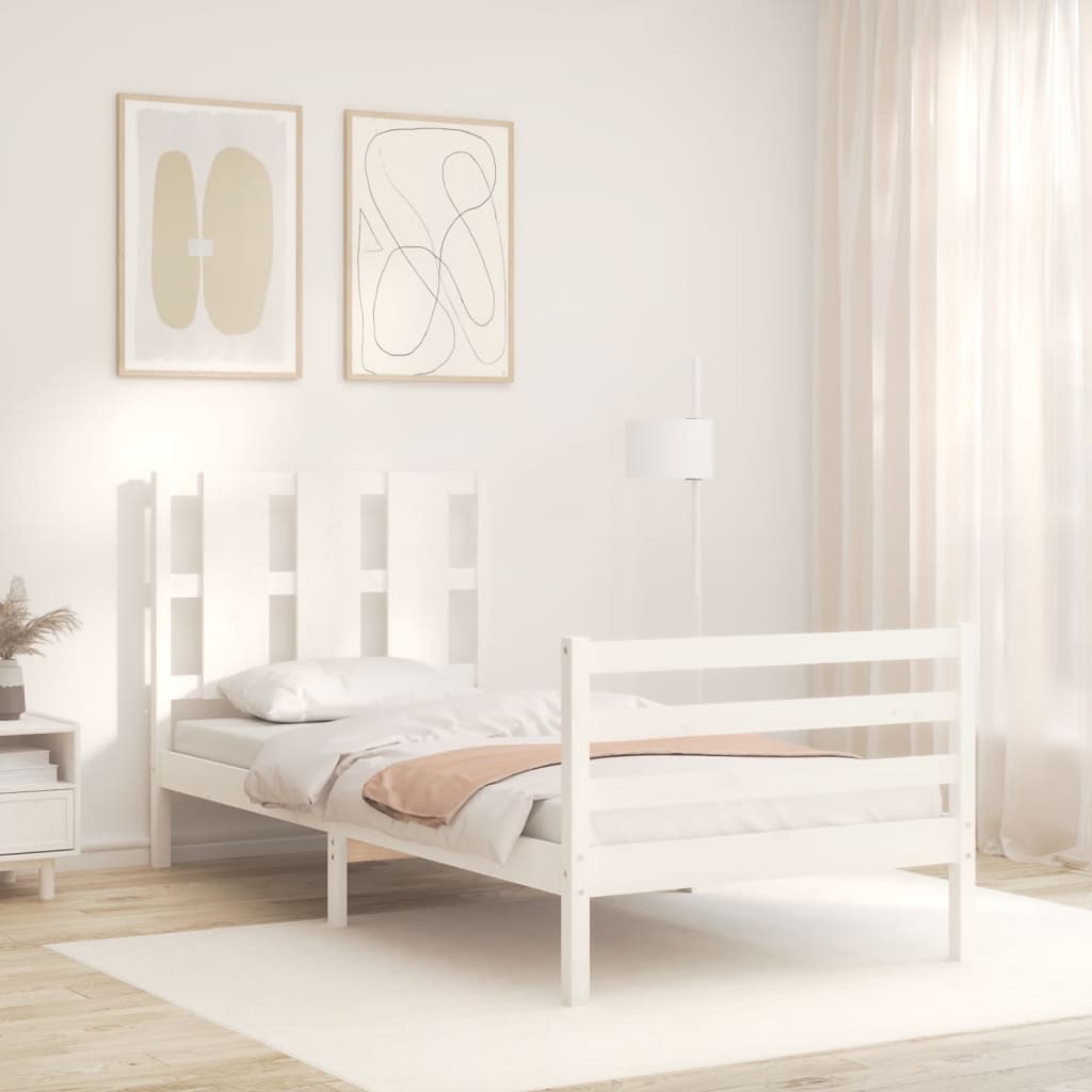 vidaXL Estructura de cama con cabecero madera maciza blanco 100x200 cm