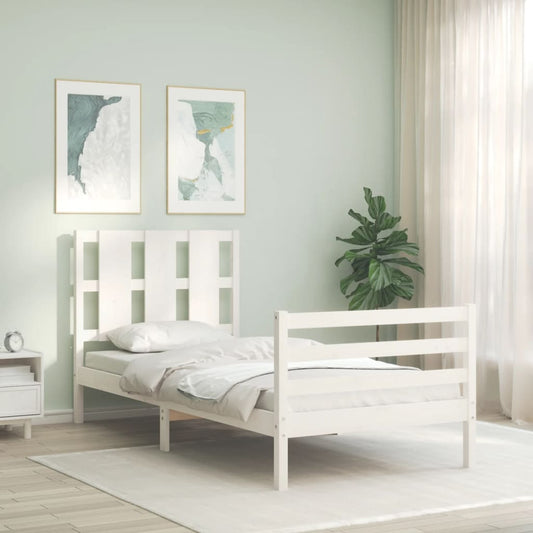 vidaXL Estructura de cama con cabecero madera maciza blanco 100x200 cm