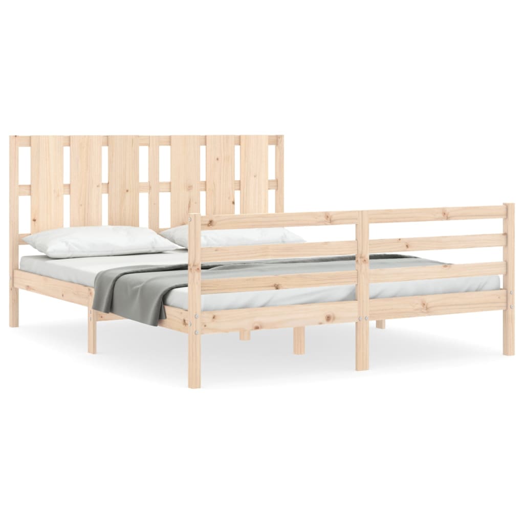 vidaXL Estructura de cama de matrimonio con cabecero madera maciza