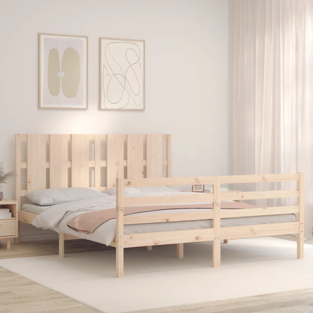 vidaXL Estructura de cama de matrimonio con cabecero madera maciza