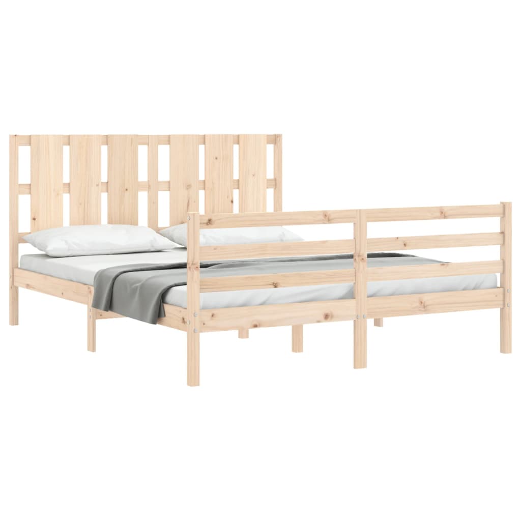 vidaXL Estructura de cama de matrimonio con cabecero madera maciza