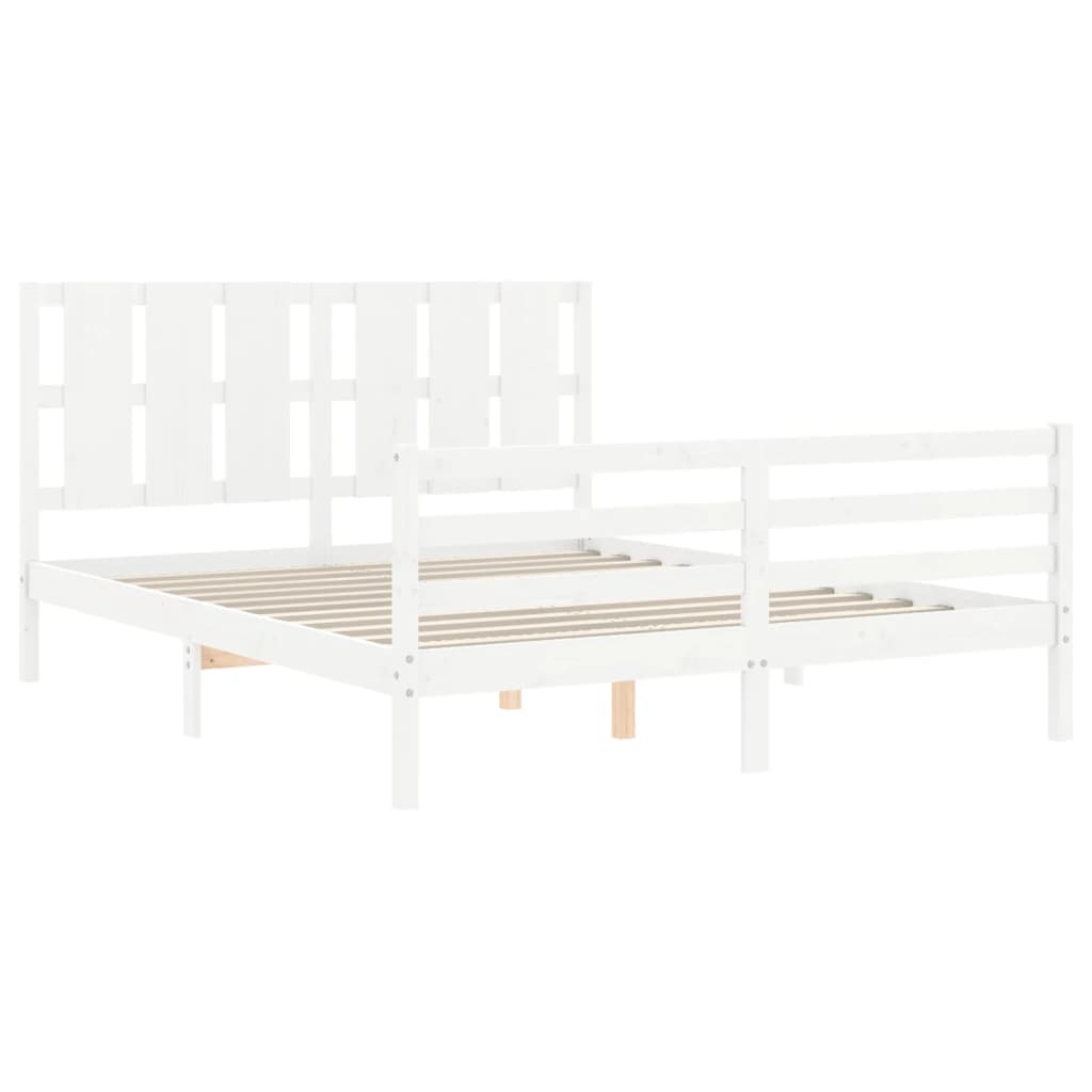 vidaXL Estructura de cama matrimonio con cabecero madera maciza blanco