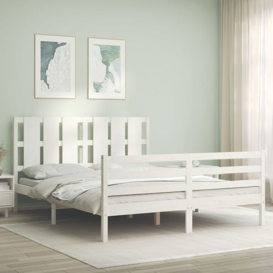 vidaXL Estructura de cama matrimonio con cabecero madera maciza blanco