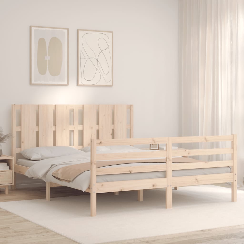 vidaXL Estructura de cama con cabecero madera maciza 160x200 cm