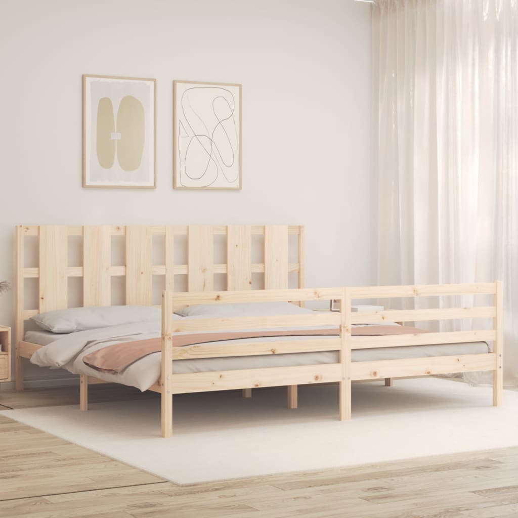 vidaXL Estructura de cama de matrimonio con cabecero madera maciza