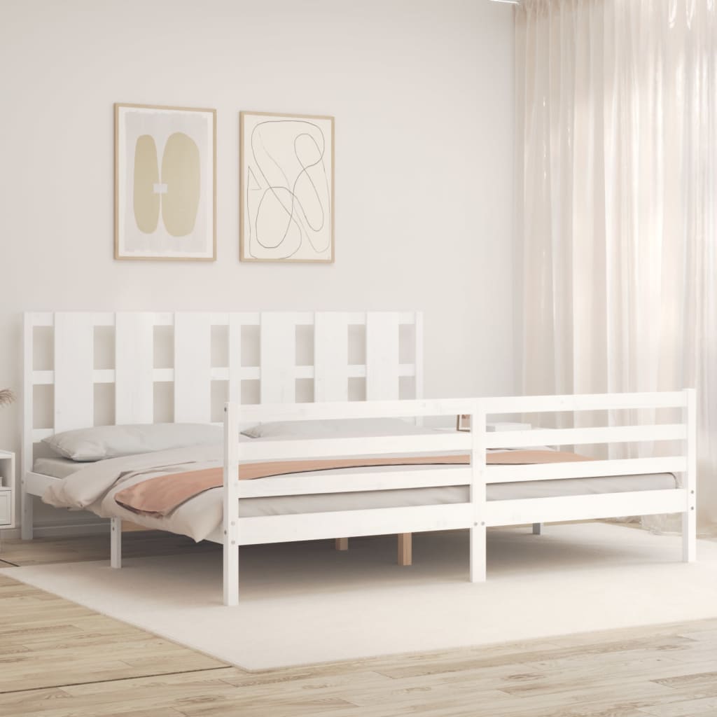 vidaXL Estructura cama de matrimonio con cabecero madera maciza blanco