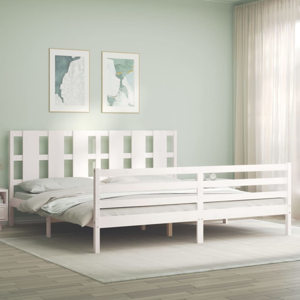 vidaXL Estructura cama de matrimonio con cabecero madera maciza blanco