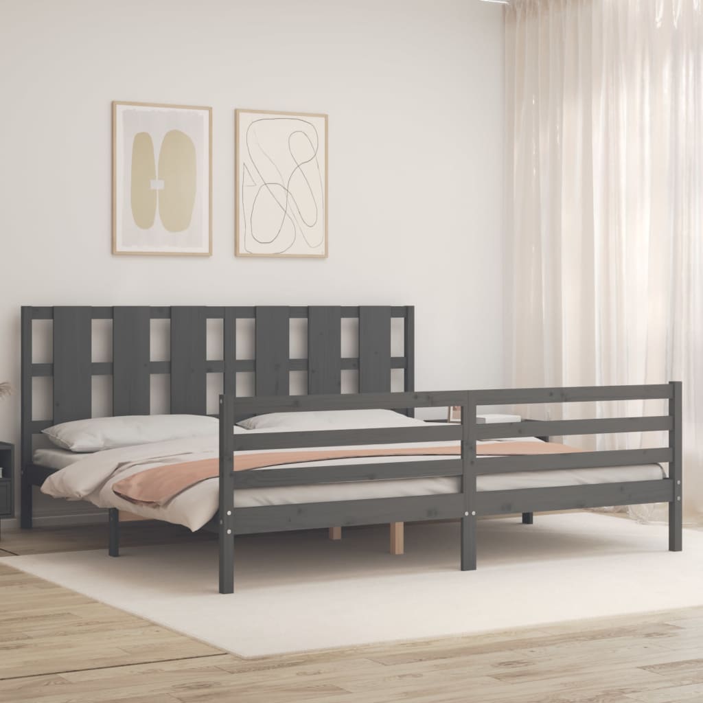 vidaXL Estructura de cama con cabecero madera maciza gris 200x200 cm