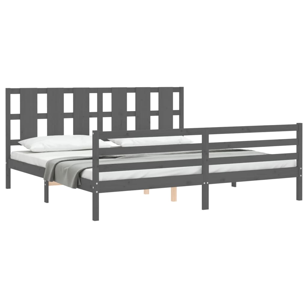 vidaXL Estructura de cama con cabecero madera maciza gris 200x200 cm