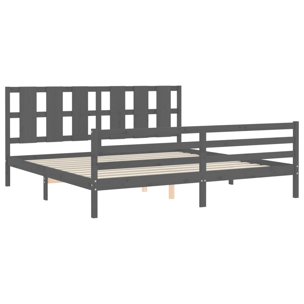 vidaXL Estructura de cama con cabecero madera maciza gris 200x200 cm