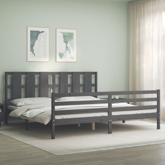 vidaXL Estructura de cama con cabecero madera maciza gris 200x200 cm