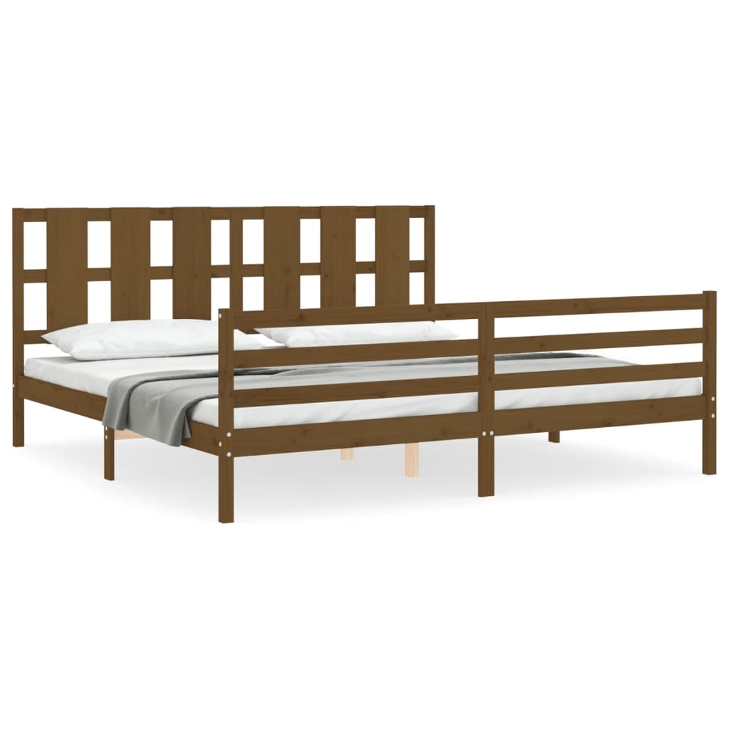 vidaXL Estructura cama y cabecero madera maciza marrón miel 200x200 cm