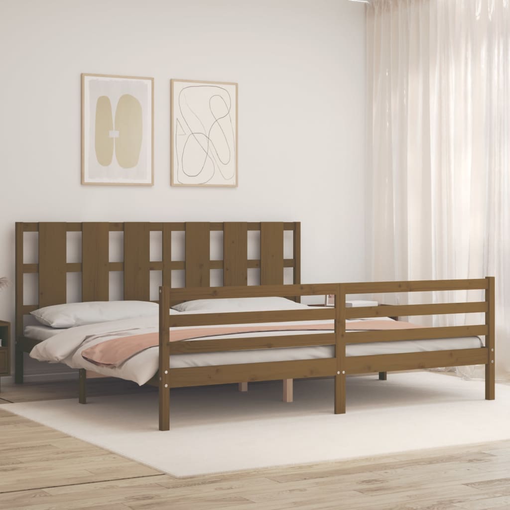 vidaXL Estructura cama y cabecero madera maciza marrón miel 200x200 cm