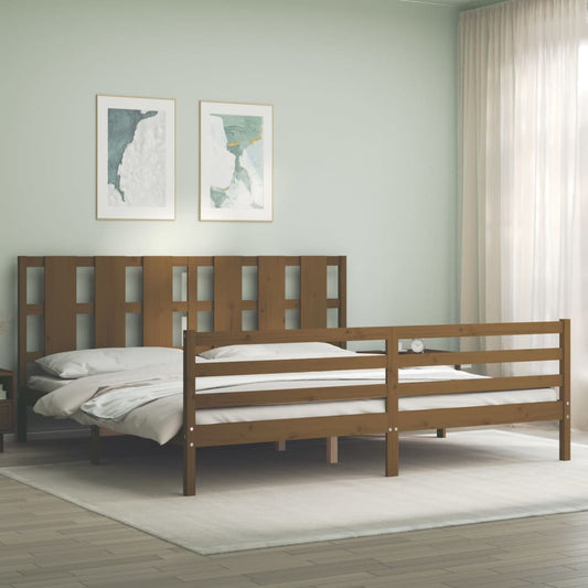 vidaXL Estructura cama y cabecero madera maciza marrón miel 200x200 cm