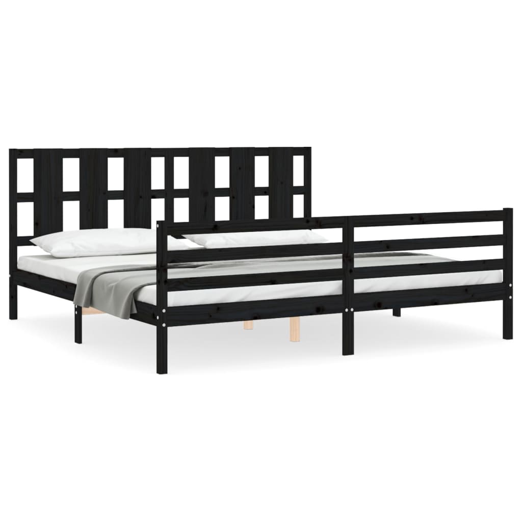 vidaXL Estructura de cama con cabecero madera maciza negro 200x200 cm