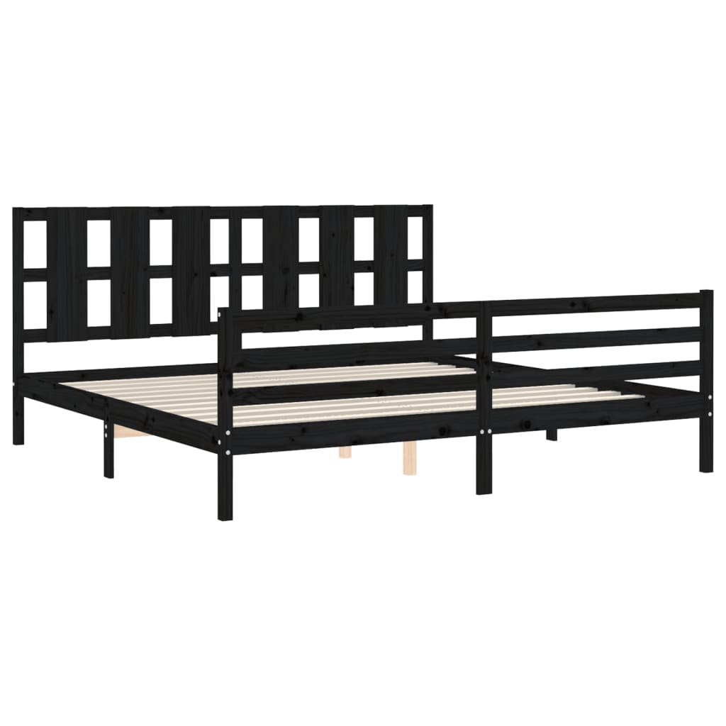 vidaXL Estructura de cama con cabecero madera maciza negro 200x200 cm