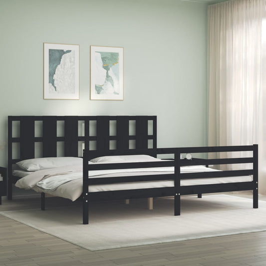 vidaXL Estructura de cama con cabecero madera maciza negro 200x200 cm