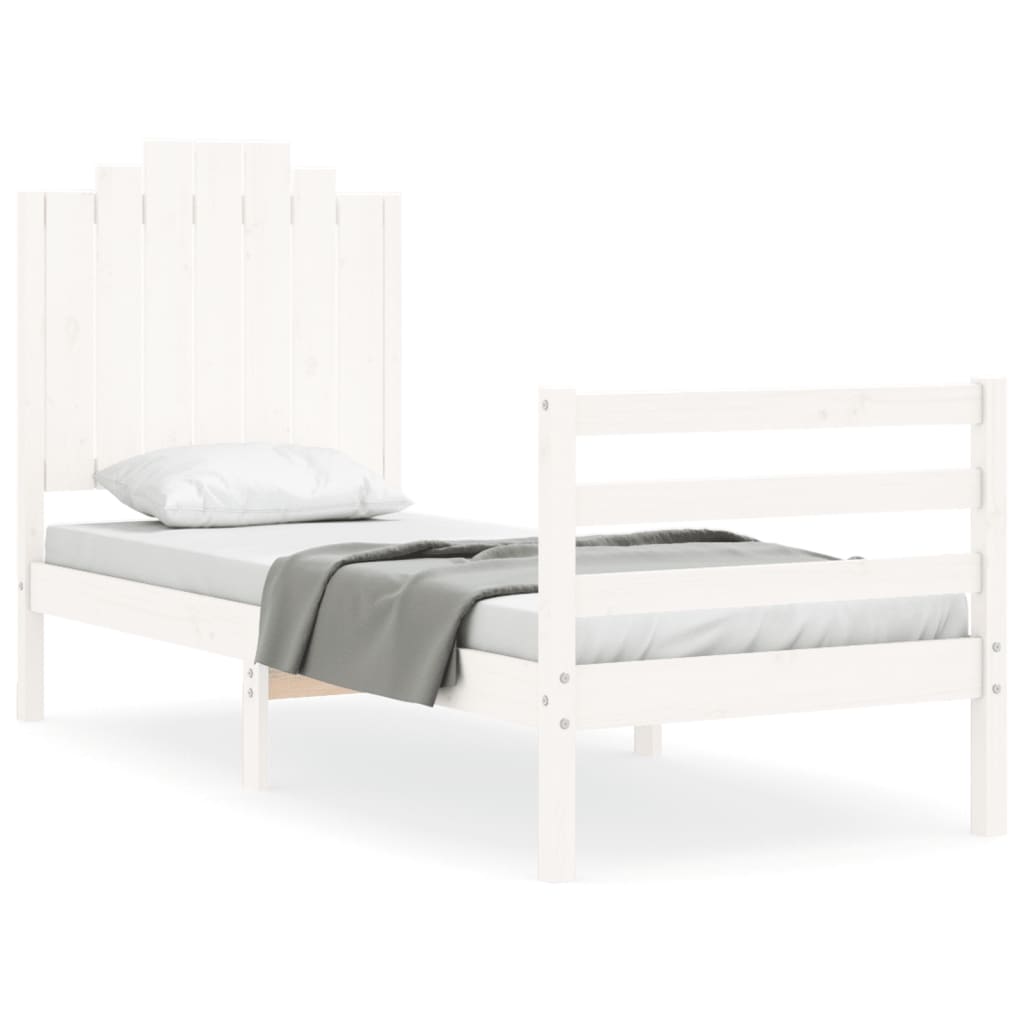 vidaXL Estructura de cama individual con cabecero madera maciza blanco