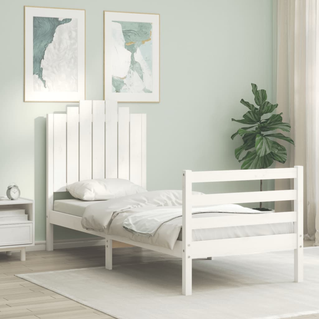 vidaXL Estructura de cama individual con cabecero madera maciza blanco