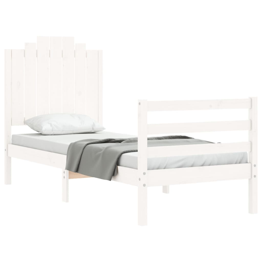 vidaXL Estructura de cama individual con cabecero madera maciza blanco