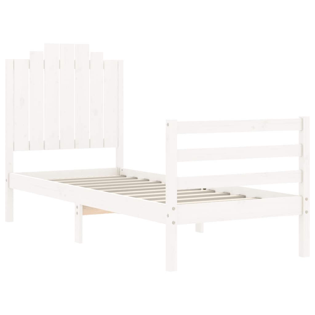 vidaXL Estructura de cama individual con cabecero madera maciza blanco