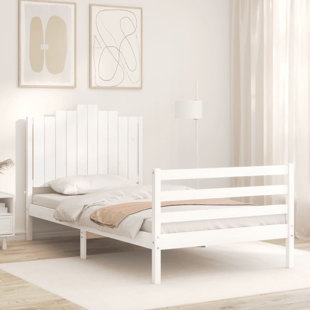 vidaXL Estructura de cama con cabecero madera maciza blanco 100x200 cm