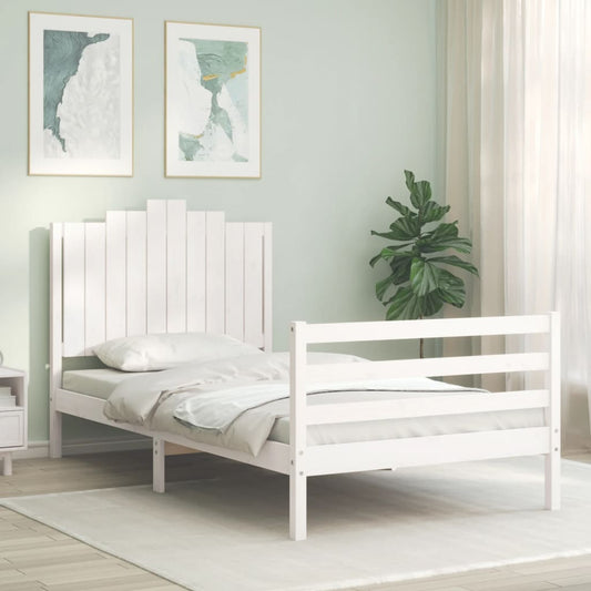 vidaXL Estructura de cama con cabecero madera maciza blanco 100x200 cm