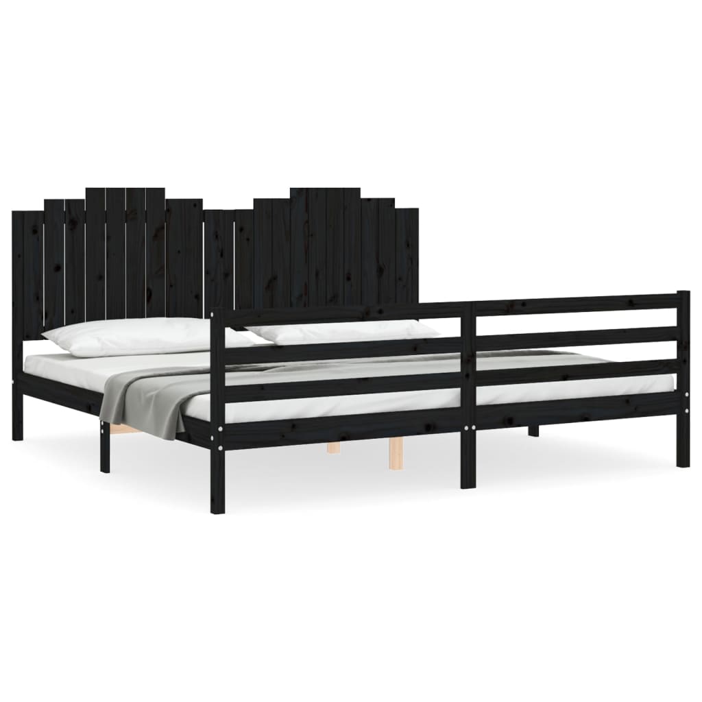 vidaXL Estructura de cama con cabecero madera maciza negro 200x200 cm