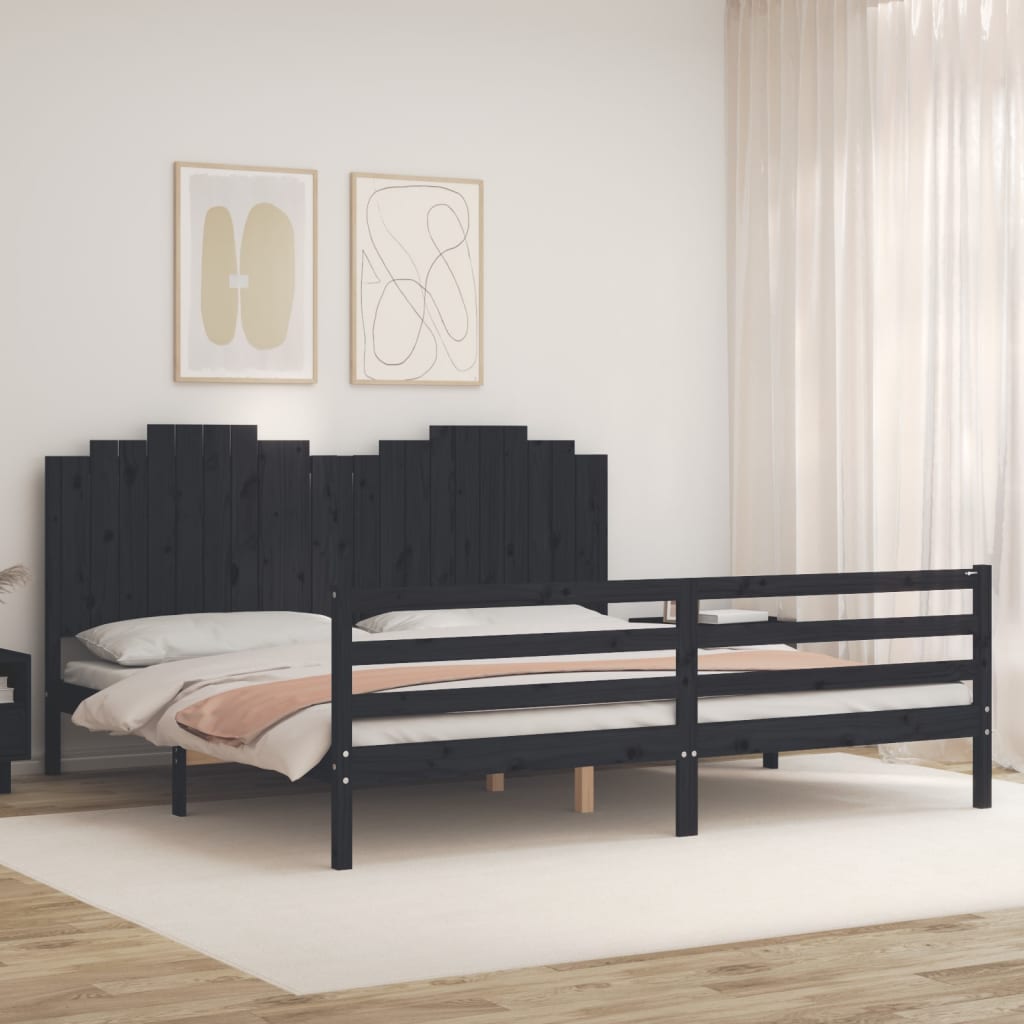 vidaXL Estructura de cama con cabecero madera maciza negro 200x200 cm