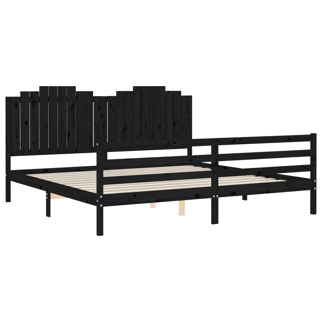 vidaXL Estructura de cama con cabecero madera maciza negro 200x200 cm