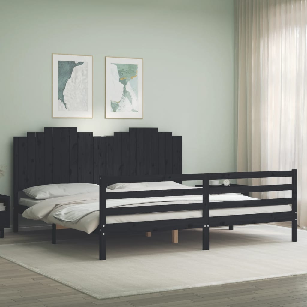 vidaXL Estructura de cama con cabecero madera maciza negro 200x200 cm