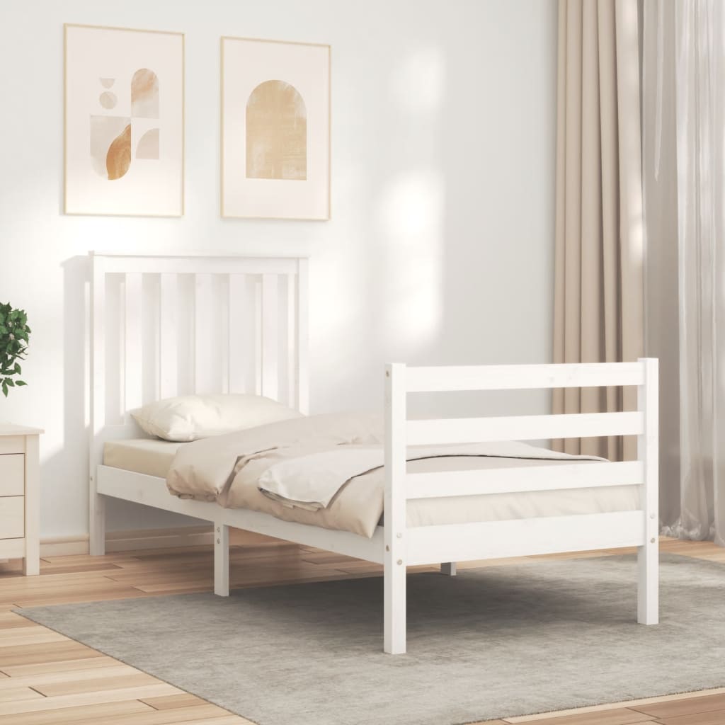 vidaXL Estructura de cama individual con cabecero madera maciza blanco