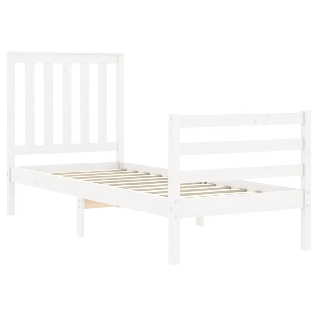 vidaXL Estructura de cama individual con cabecero madera maciza blanco