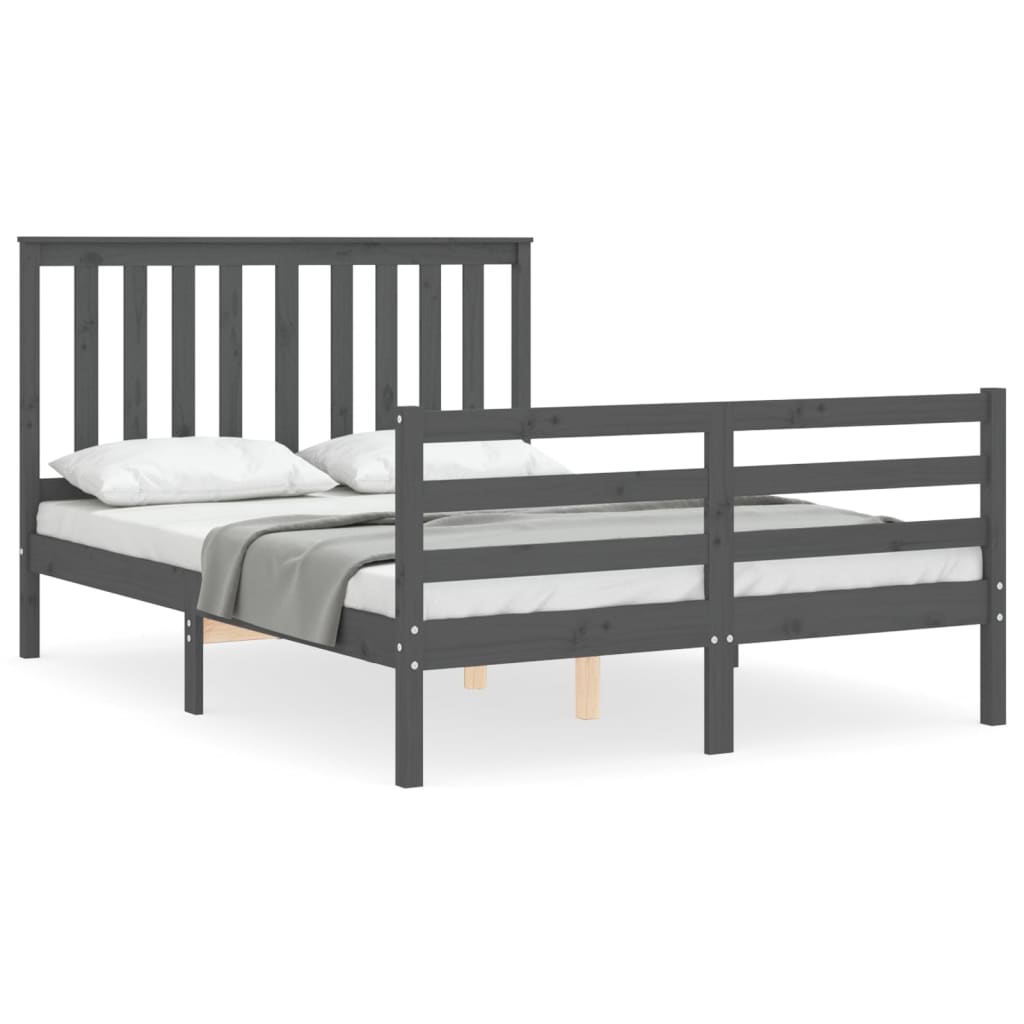 vidaXL Estructura de cama con cabecero madera maciza gris 140x190 cm