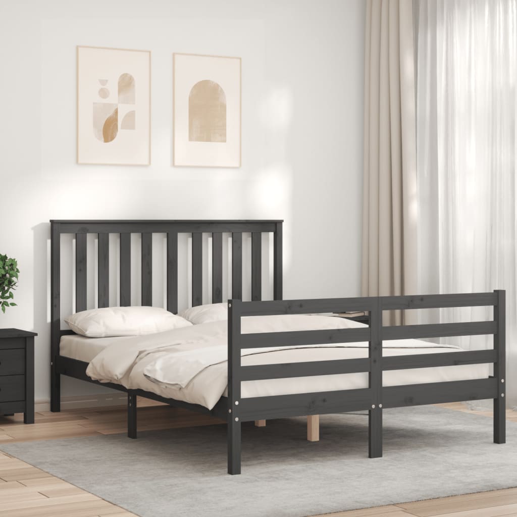 vidaXL Estructura de cama con cabecero madera maciza gris 140x190 cm