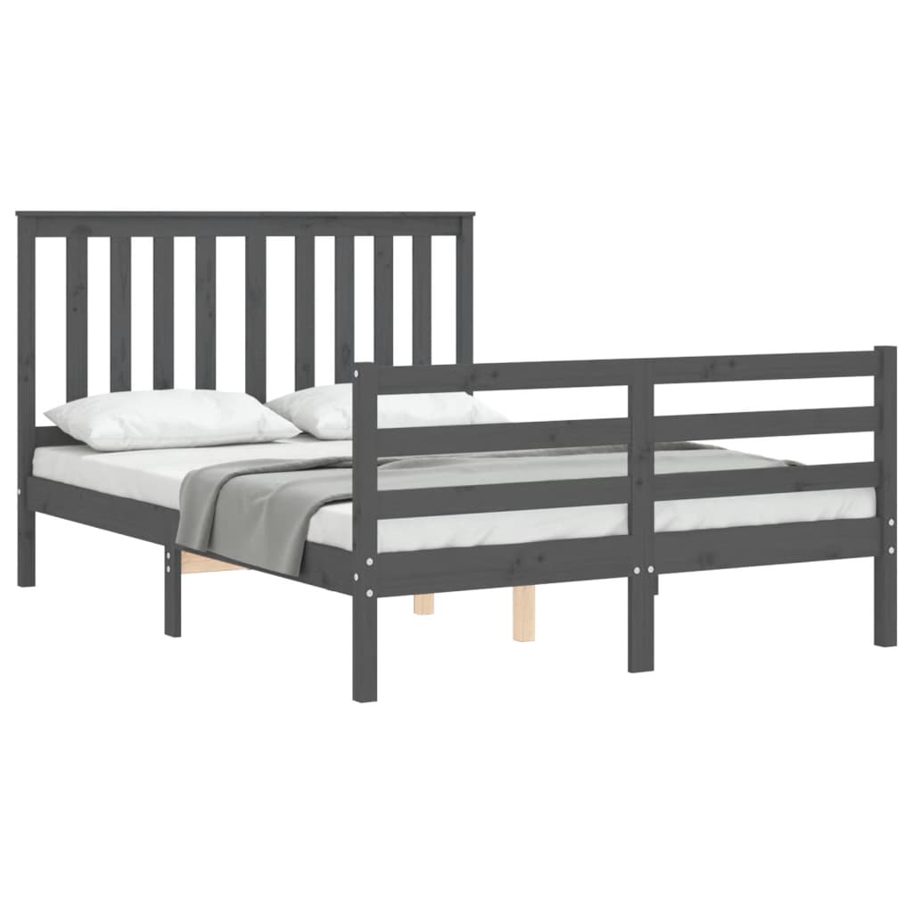 vidaXL Estructura de cama con cabecero madera maciza gris 140x190 cm